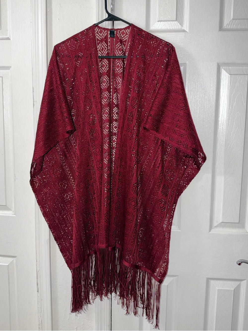 Lane Bryant Burgundy Fringe Kimono Wrap